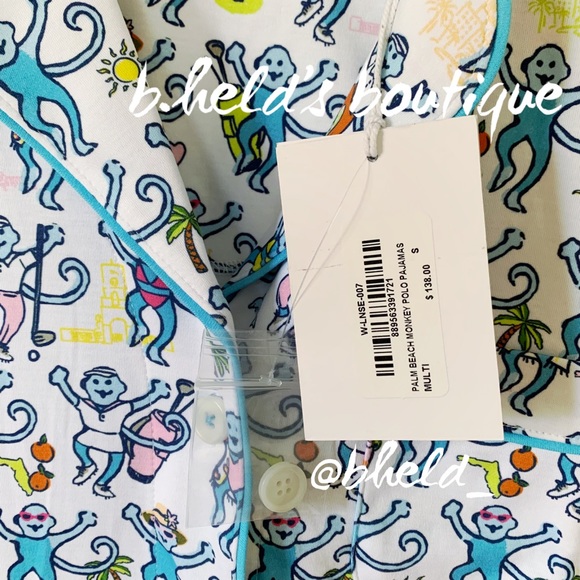 Roller Rabbit Palm Beach Monkey Polo Pajamas in Multi Monkey Sz Small S New NWT - Picture 5 of 16